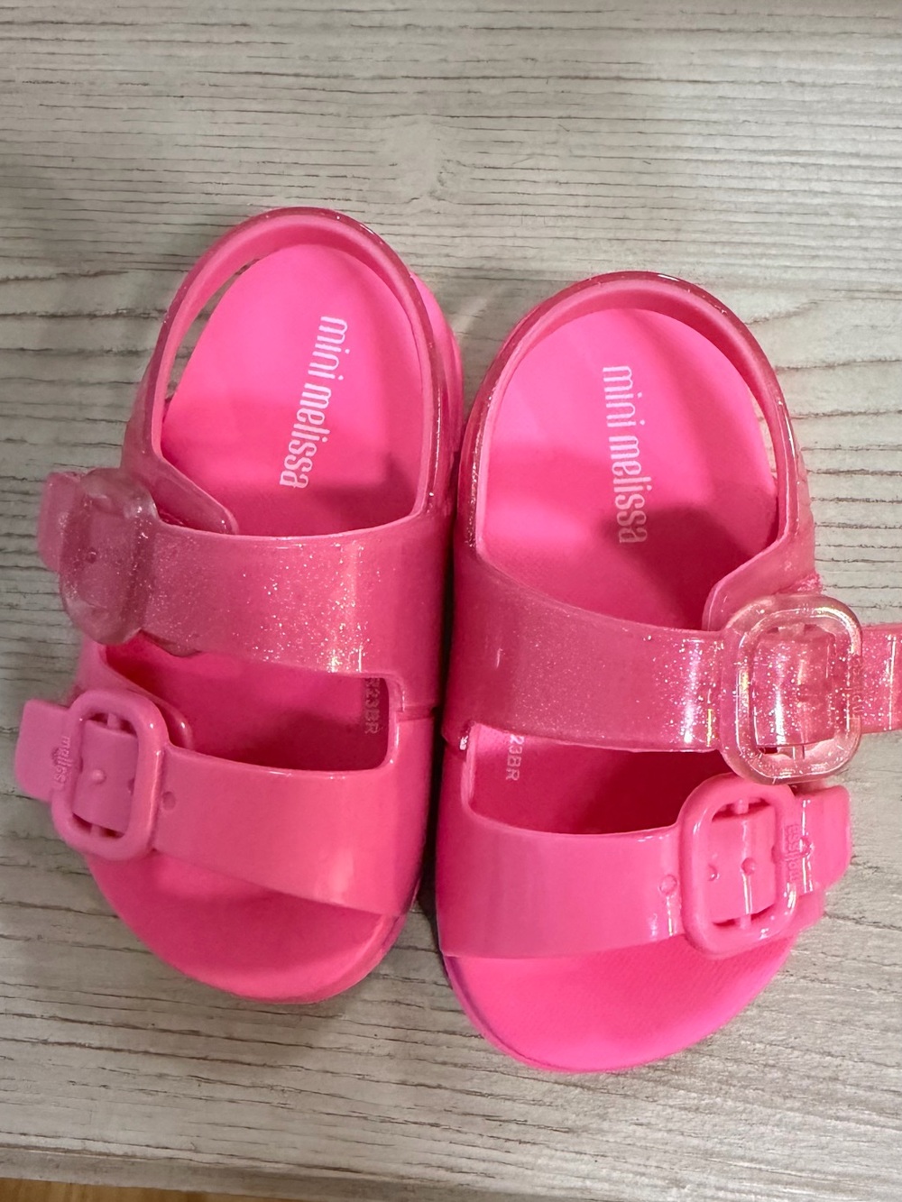 Mini Melissa Bright Pink Glitter Jelly Sandals for Kids